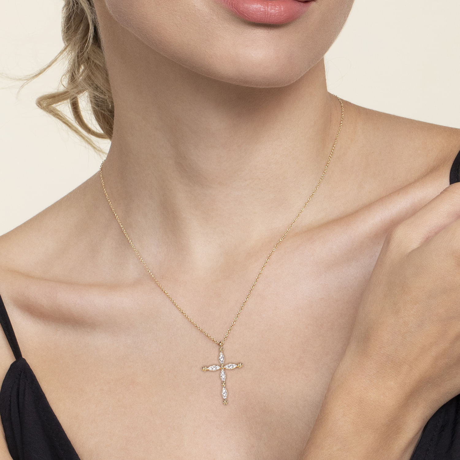 14K Yellow Gold Bujukan Diamond Cross Pendant Necklace