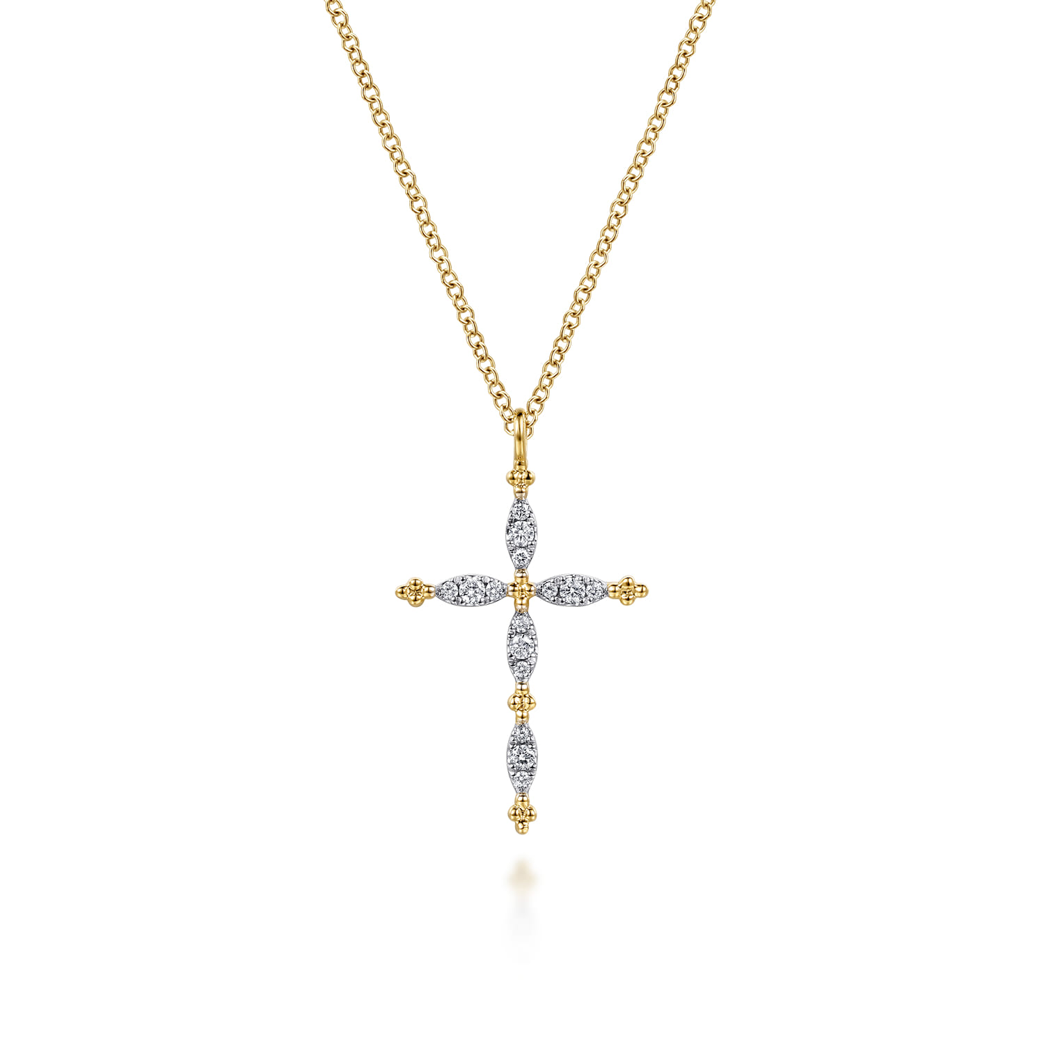 14K Yellow Gold Bujukan Diamond Cross Pendant Necklace - 0.13 ct - Shot 1