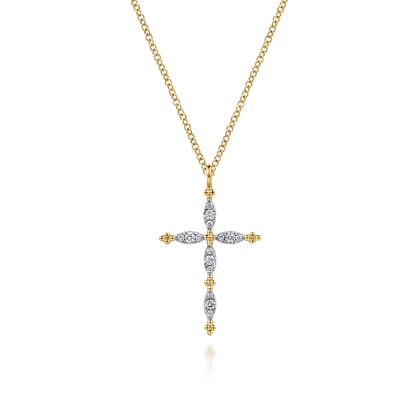 14K Yellow Gold Bujukan Diamond Cross Pendant Necklace