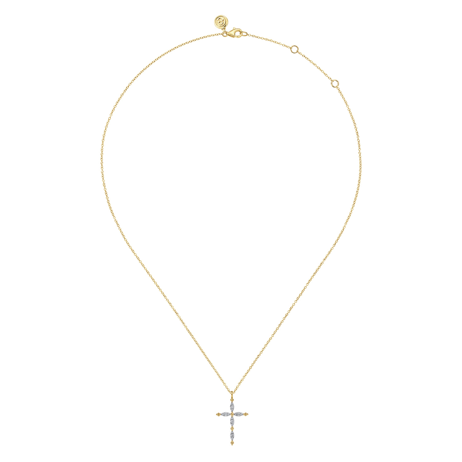 14K Yellow Gold Bujukan Diamond Cross Pendant Necklace - 0.13 ct - Shot 2