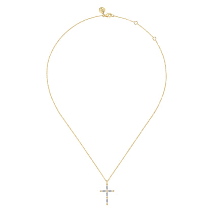 14K Yellow Gold Bujukan Diamond Cross Pendant Necklace