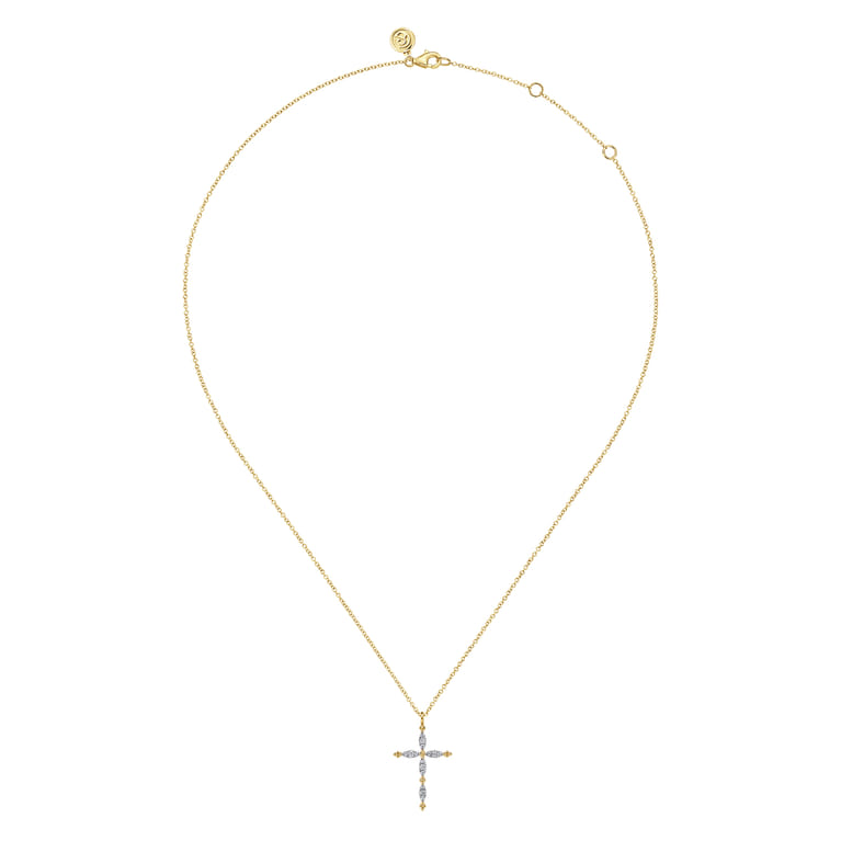 14K Yellow Gold Bujukan Diamond Cross Pendant Necklace - 0.13 ct - Shot 2