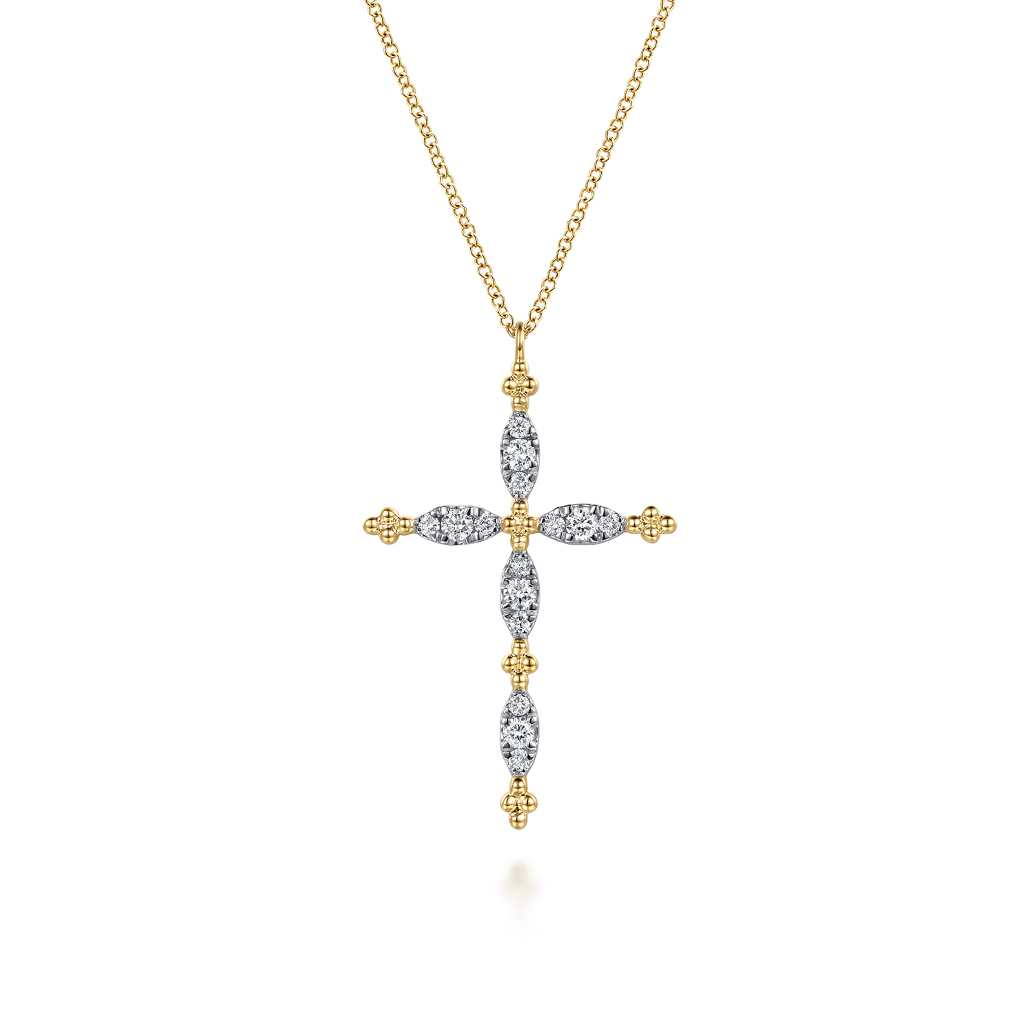 14K Yellow Gold Bujukan Diamond Cross Pendant Necklace - 0.5 ct - Shot 1
