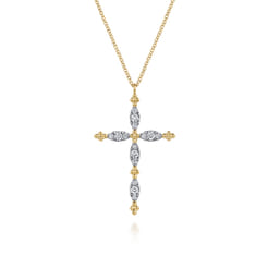 14K Yellow Gold Bujukan Diamond Cross Pendant Necklace