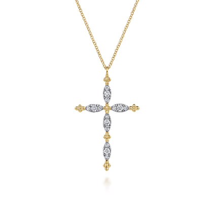 14K Yellow Gold Bujukan Diamond Cross Pendant Necklace