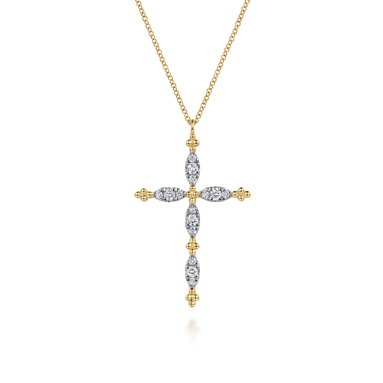 14K Yellow Gold Bujukan Diamond Cross Pendant Necklace - 0.5 ct - Shot 1