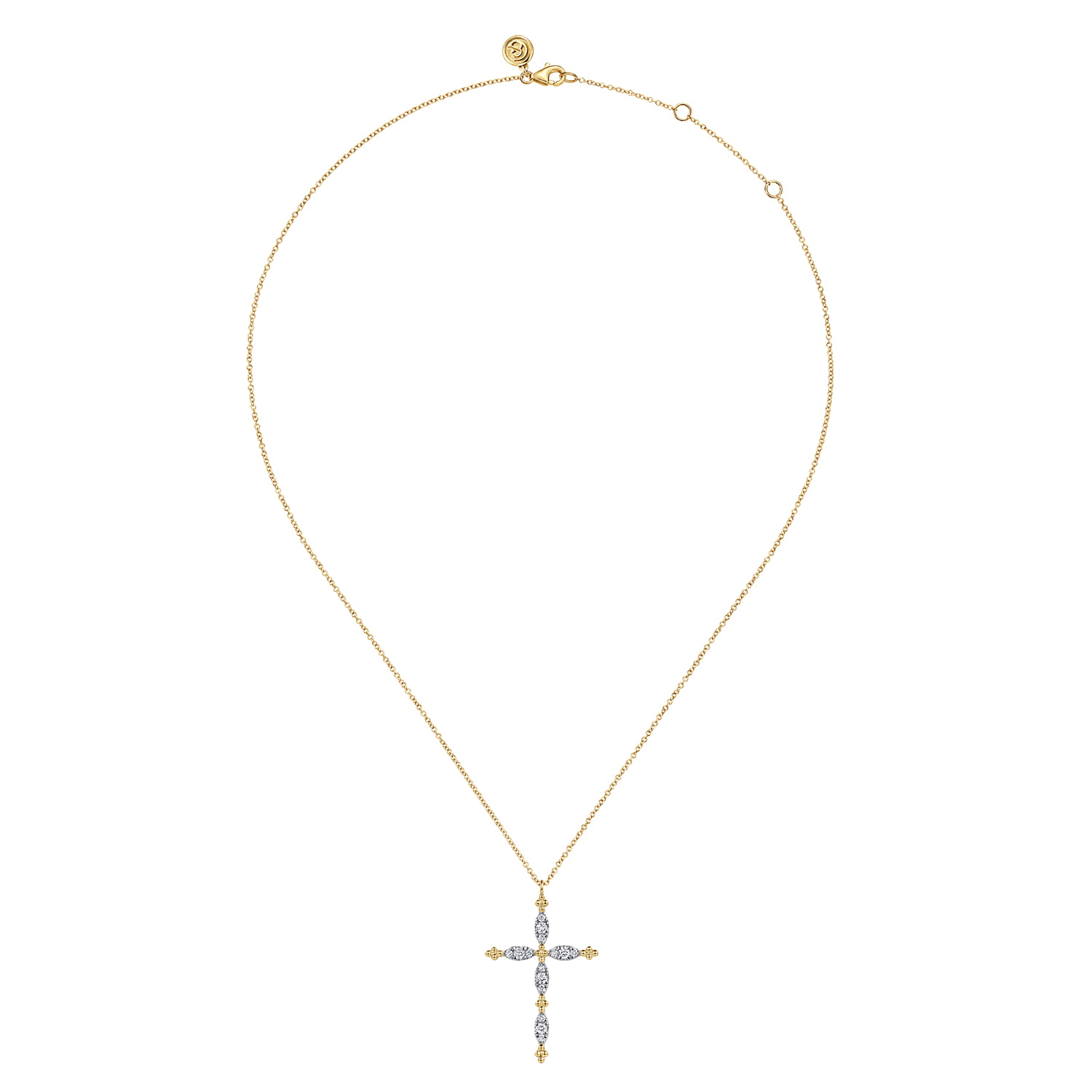 14K Yellow Gold Bujukan Diamond Cross Pendant Necklace - 0.5 ct - Shot 2