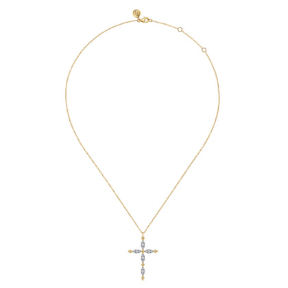 14K Yellow Gold Bujukan Diamond Cross Pendant Necklace