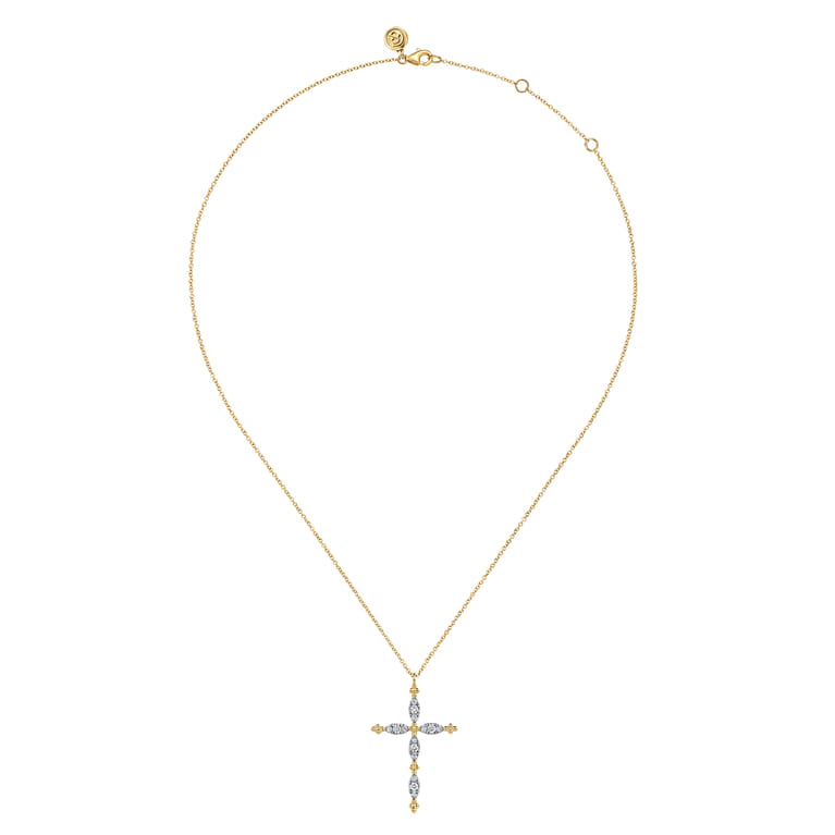 14K Yellow Gold Bujukan Diamond Cross Pendant Necklace - 0.5 ct - Shot 2