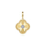 14K Yellow Gold Bujukan  Diamond Cut Diamond Clover Medallion Pendant With Detachable Bail - 0.15 ct