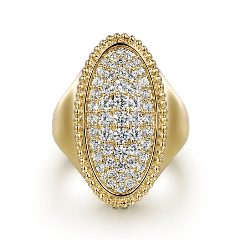 14K Yellow Gold Bujukan Diamond Elongated Oval Signet Ring - 1 ct - Shot 1