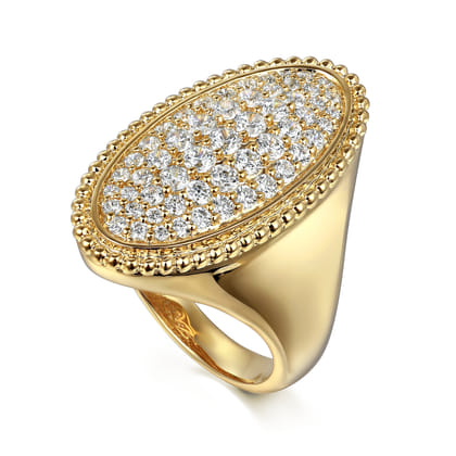 14K Yellow Gold Bujukan Diamond Elongated Oval Signet Ring