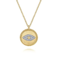 14K Yellow Gold Bujukan Diamond Evil Eye Medallion Necklace