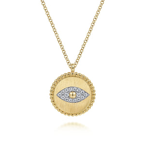 14K Yellow Gold Bujukan Diamond Evil Eye Medallion Necklace