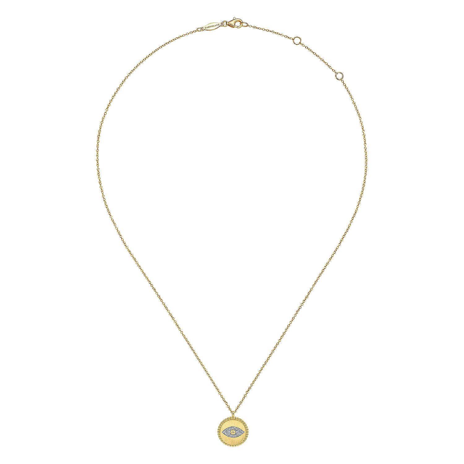 14K Yellow Gold Bujukan Diamond Evil Eye Medallion Necklace