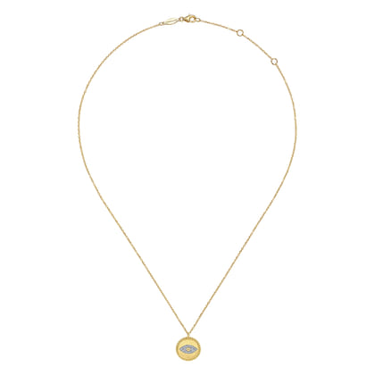 14K Yellow Gold Bujukan Diamond Evil Eye Medallion Necklace