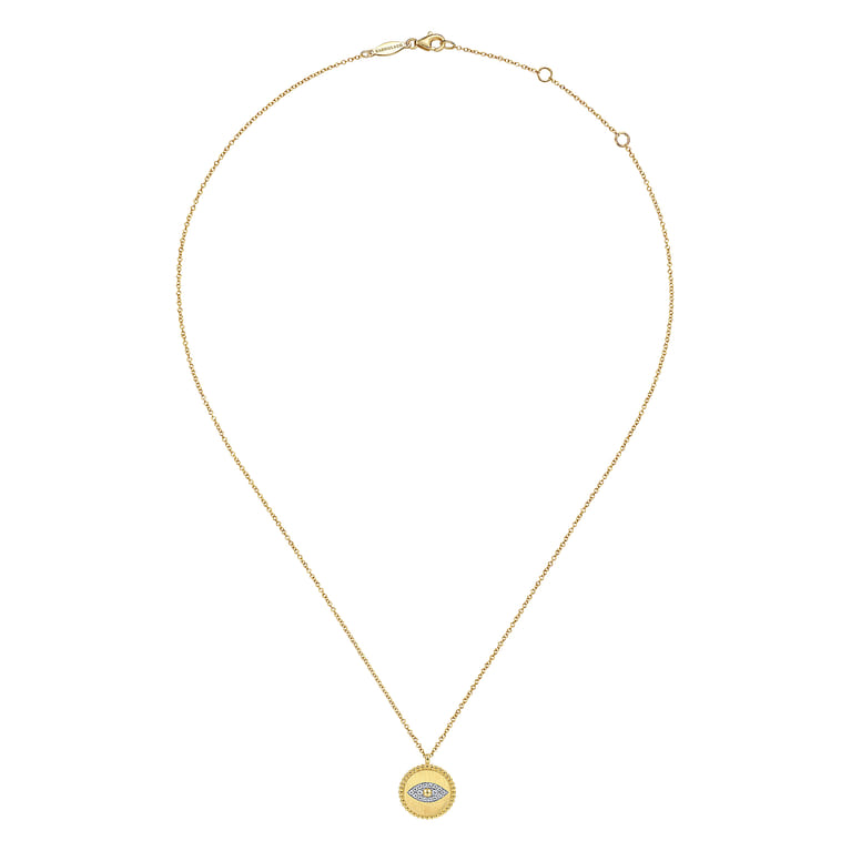 14K Yellow Gold Bujukan Diamond Evil Eye Medallion Necklace - 0.11 ct - Shot 2