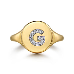 14K Yellow Gold Bujukan Diamond G Initial Signet Ring