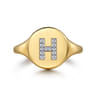 14K Yellow Gold Bujukan Diamond H Initial Signet Ring - 0.05 ct