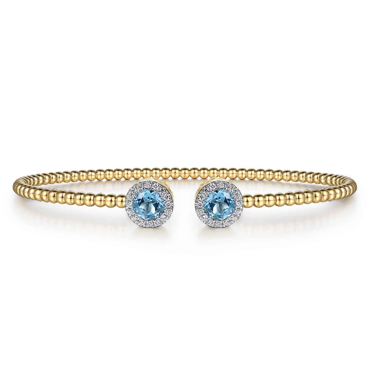 14K Yellow Gold Bujukan Diamond Halo and Blue Topaz Bangle - 0.15 ct - Shot 1