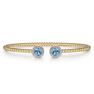 14K Yellow Gold Bujukan Diamond Halo and Blue Topaz Bangle