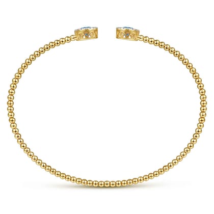 14K Yellow Gold Bujukan Diamond Halo and Blue Topaz Bangle