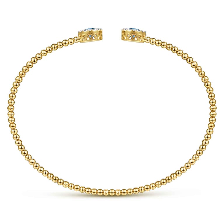 14K Yellow Gold Bujukan Diamond Halo and Blue Topaz Bangle - 0.15 ct - Shot 3