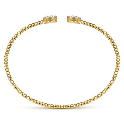 14K Yellow Gold Bujukan Diamond Halo and Blue Topaz Bangle