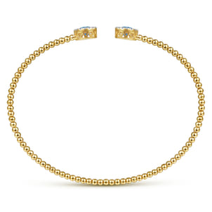 14K Yellow Gold Bujukan Diamond Halo and Blue Topaz Bangle