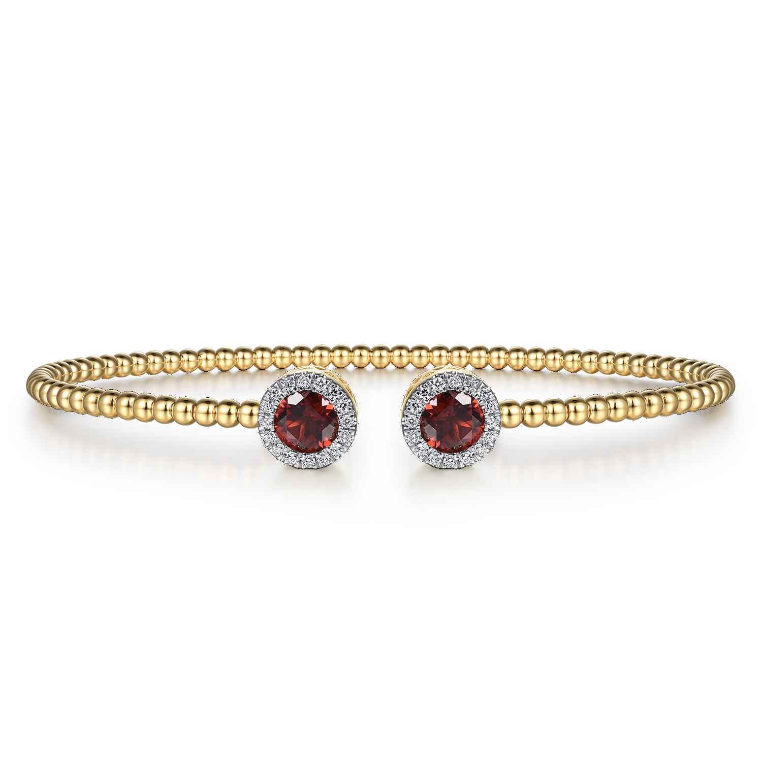 14K Yellow Gold Bujukan Diamond Halo and Garnet Bangle - Shot 1