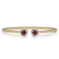 14K Yellow Gold Bujukan Diamond Halo and Garnet Bangle