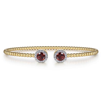 14K Yellow Gold Bujukan Diamond Halo and Garnet Bangle