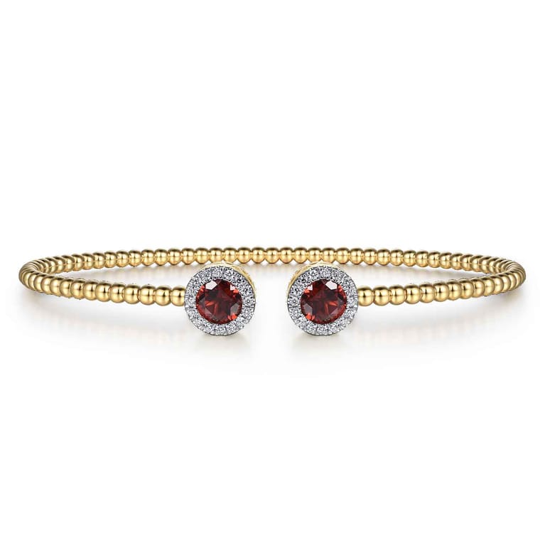 14K Yellow Gold Bujukan Diamond Halo and Garnet Bangle - Shot 1