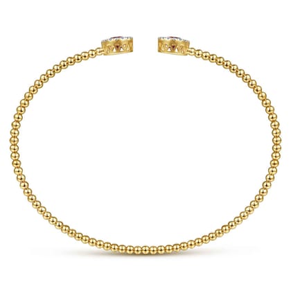 14K Yellow Gold Bujukan Diamond Halo and Garnet Bangle