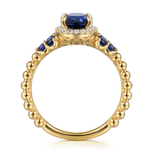 14K Yellow Gold Bujukan Diamond Halo and Oval Blue Sapphire Fashion Ring