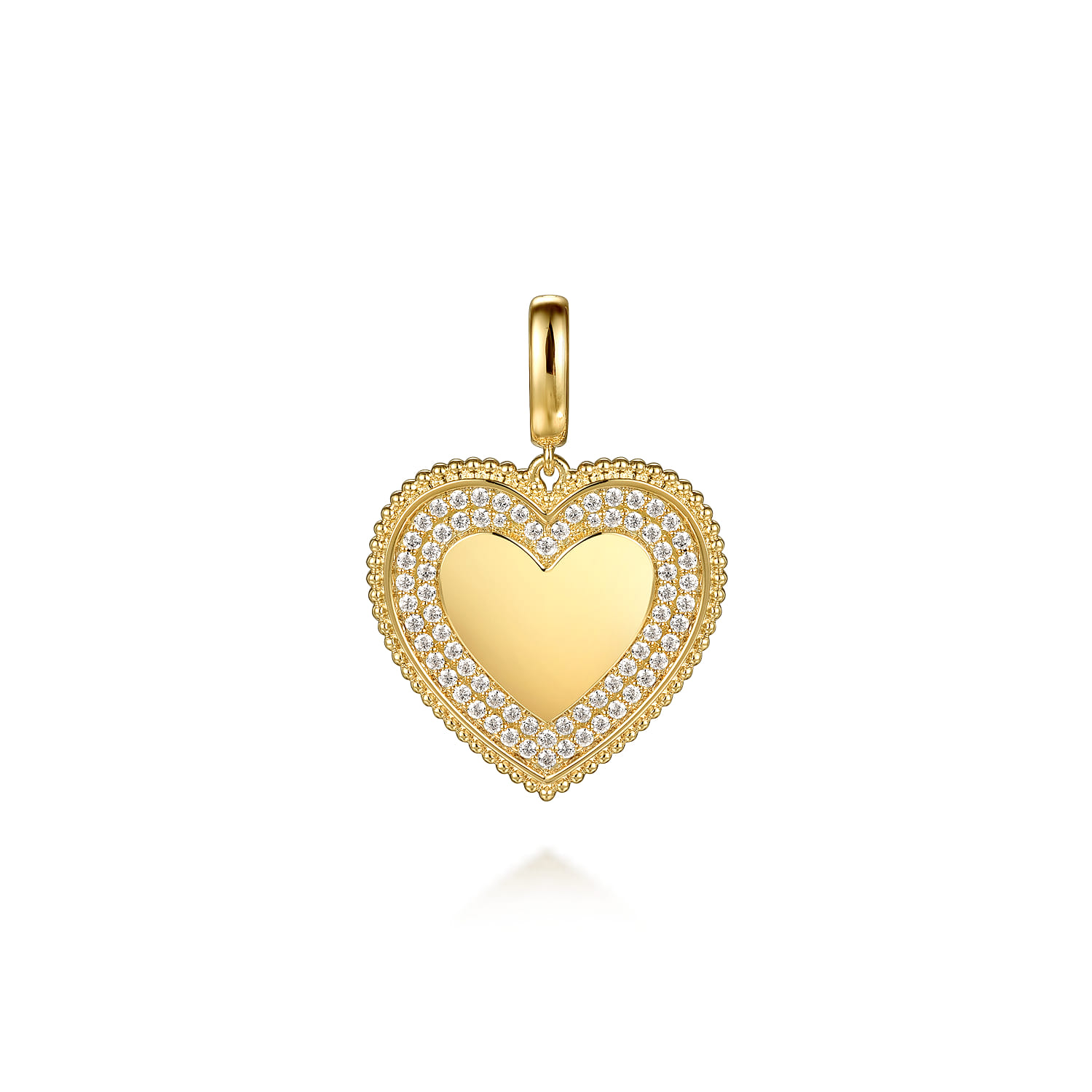 14K Yellow Gold Bujukan Diamond Heart Personalize Medallion With Detachable Bail - 0.6 ct - Shot 1