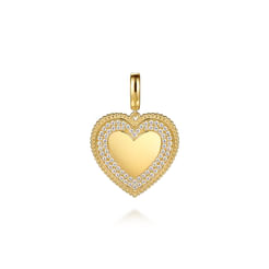 14K Yellow Gold Bujukan Diamond Heart Personalize Medallion With Detachable Bail