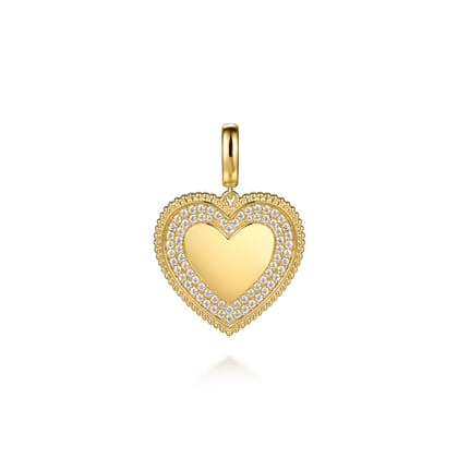 14K Yellow Gold Bujukan Diamond Heart Personalize Medallion With Detachable Bail