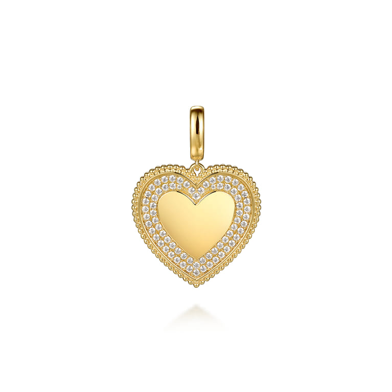 14K Yellow Gold Bujukan Diamond Heart Personalize Medallion With Detachable Bail - 0.6 ct - Shot 1