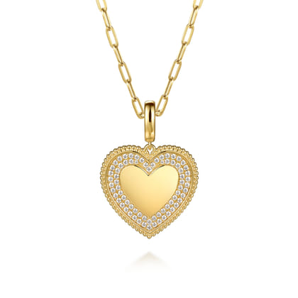 14K Yellow Gold Bujukan Diamond Heart Personalize Medallion With Detachable Bail