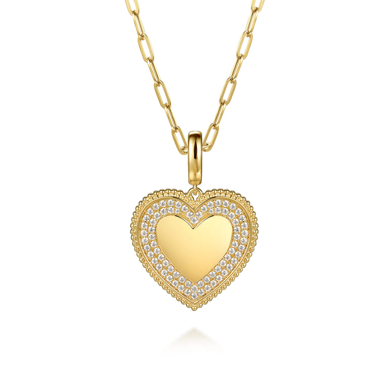 14K Yellow Gold Bujukan Diamond Heart Personalize Medallion With Detachable Bail - 0.6 ct - Shot 3