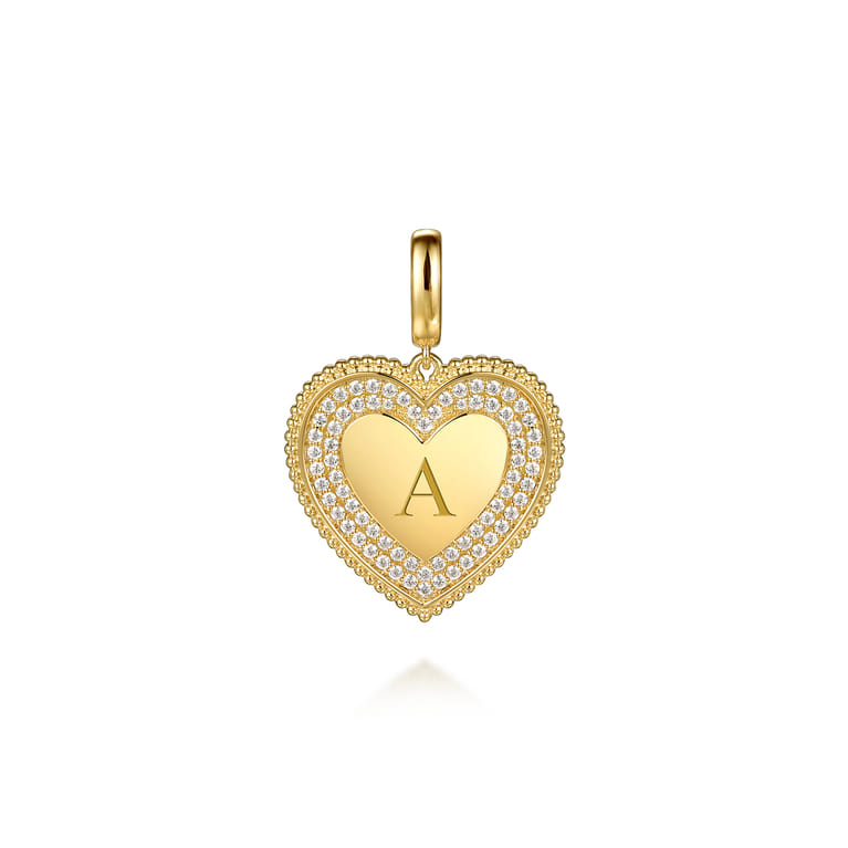 14K Yellow Gold Bujukan Diamond Heart Personalize Medallion With Detachable Bail - 0.6 ct - Shot 6