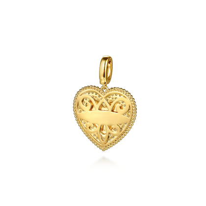 14K Yellow Gold Bujukan Diamond Heart Personalize Medallion with Detachable Bail