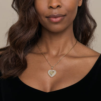 14K Yellow Gold Bujukan Diamond Heart Personalize Medallion with Detachable Bail