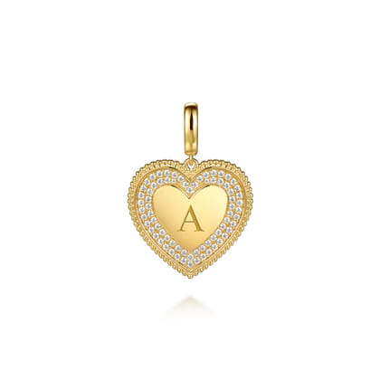 14K Yellow Gold Bujukan Diamond Heart Personalize Medallion with Detachable Bail