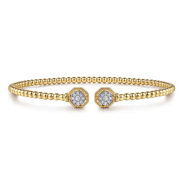 14K Yellow Gold Bujukan Diamond Hexagon Split Bangle - 0.1 ct - Shot 1