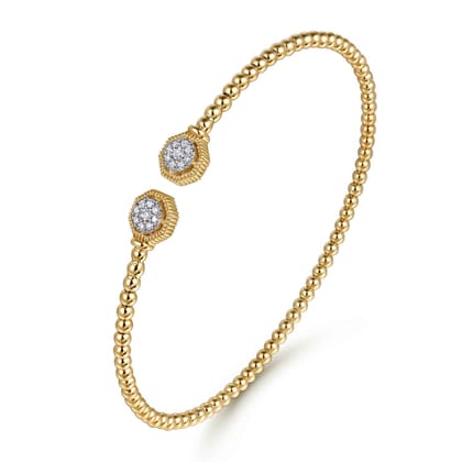 14K Yellow Gold Bujukan Diamond Hexagon Split Bangle
