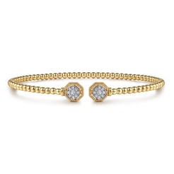 14K Yellow Gold Bujukan Diamond Hexagon Split Bangle