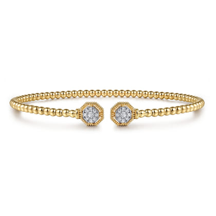 14K Yellow Gold Bujukan Diamond Hexagon Split Bangle