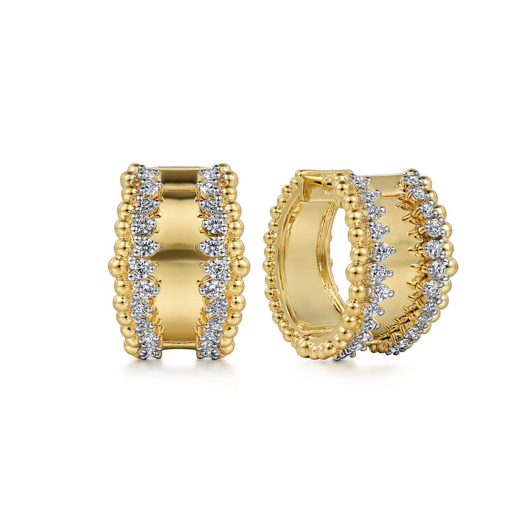 14K Yellow Gold Bujukan Diamond Huggie Earrings - 0.5 ct - Shot 1
